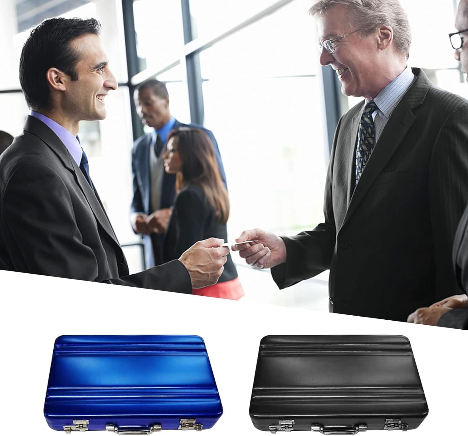 4 Pcs Business Card Case, Aluminum Business Card Holder Suitcase Waterproof Pocket Credit Card Holder Organizer ID Cards Pocket Credit Card Holder for Men and Woman (Black,Blue,Silver,Pink)