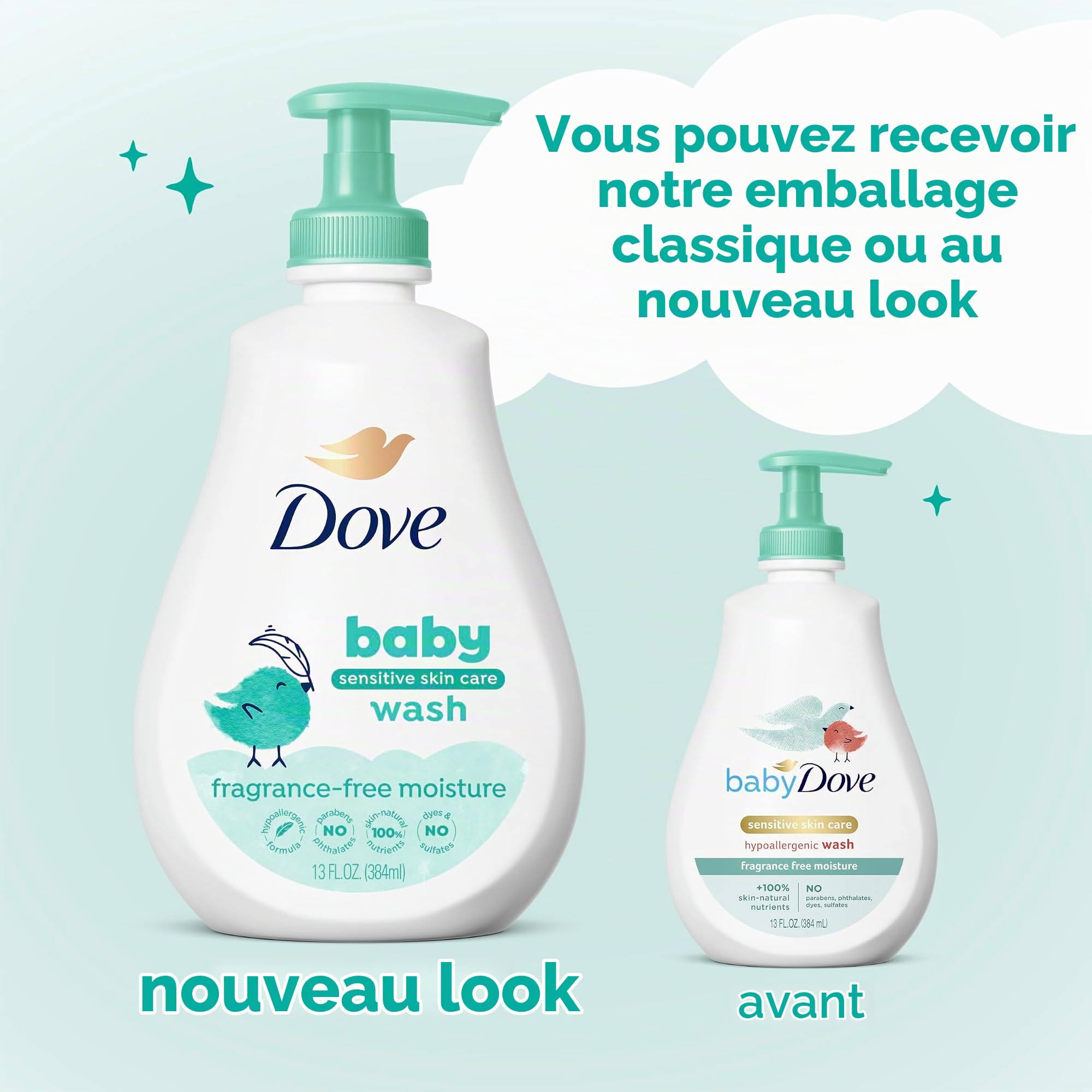 Baby Dove Sensitive Skin Care Baby Wash For Baby Bath Time Fragrance Free Moisture Fragrance Free and Hypoallergenic, Washes Away Bacteria 13 oz