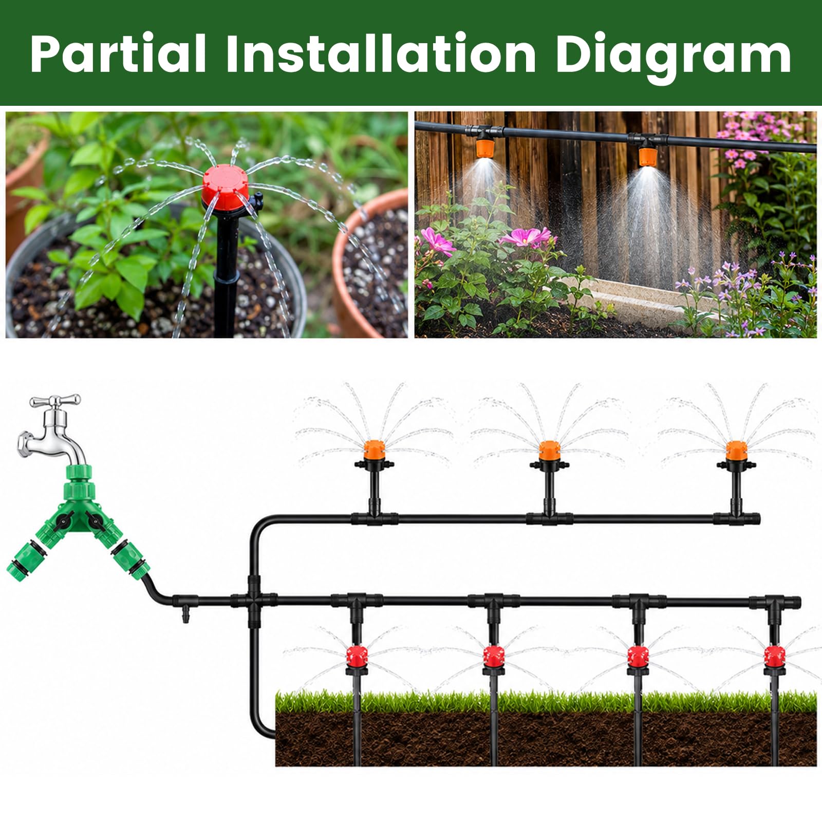 APACALI Kit sistema di irrigazione da 50 m, kit di sistema di irrigazione a goccia da 243 pezzi, con tubi di irrigazione e accessori, sistema di irrigazione da giardino per serre, cortile, prato