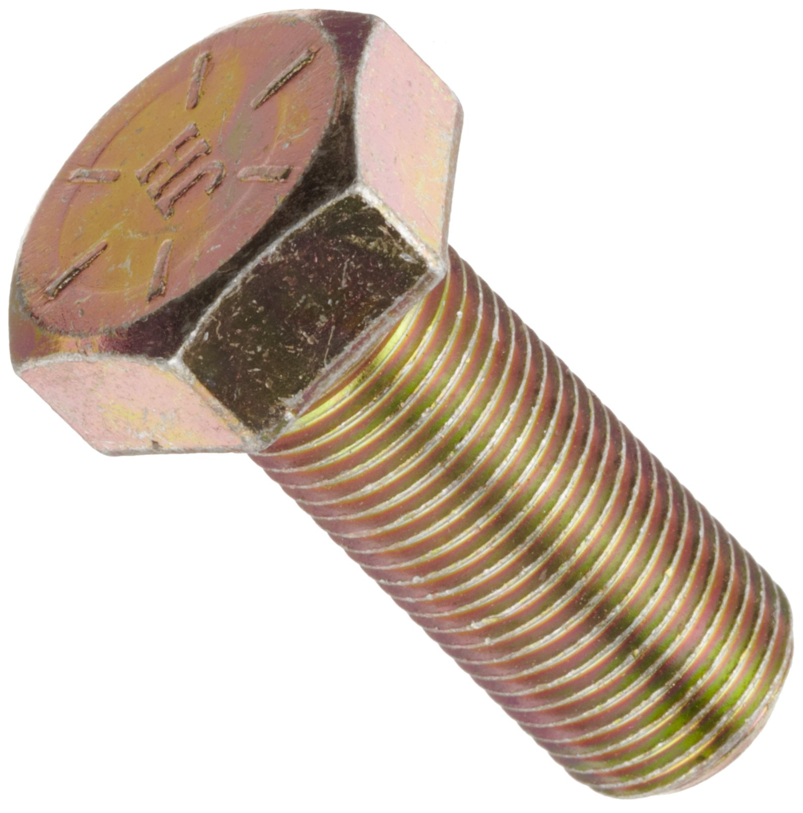 Steel Hex Bolt, Grade 8, Zinc Yellow-Chromate Plated Finish, External Hex Drive, Meets ASME B18.2.1, 1