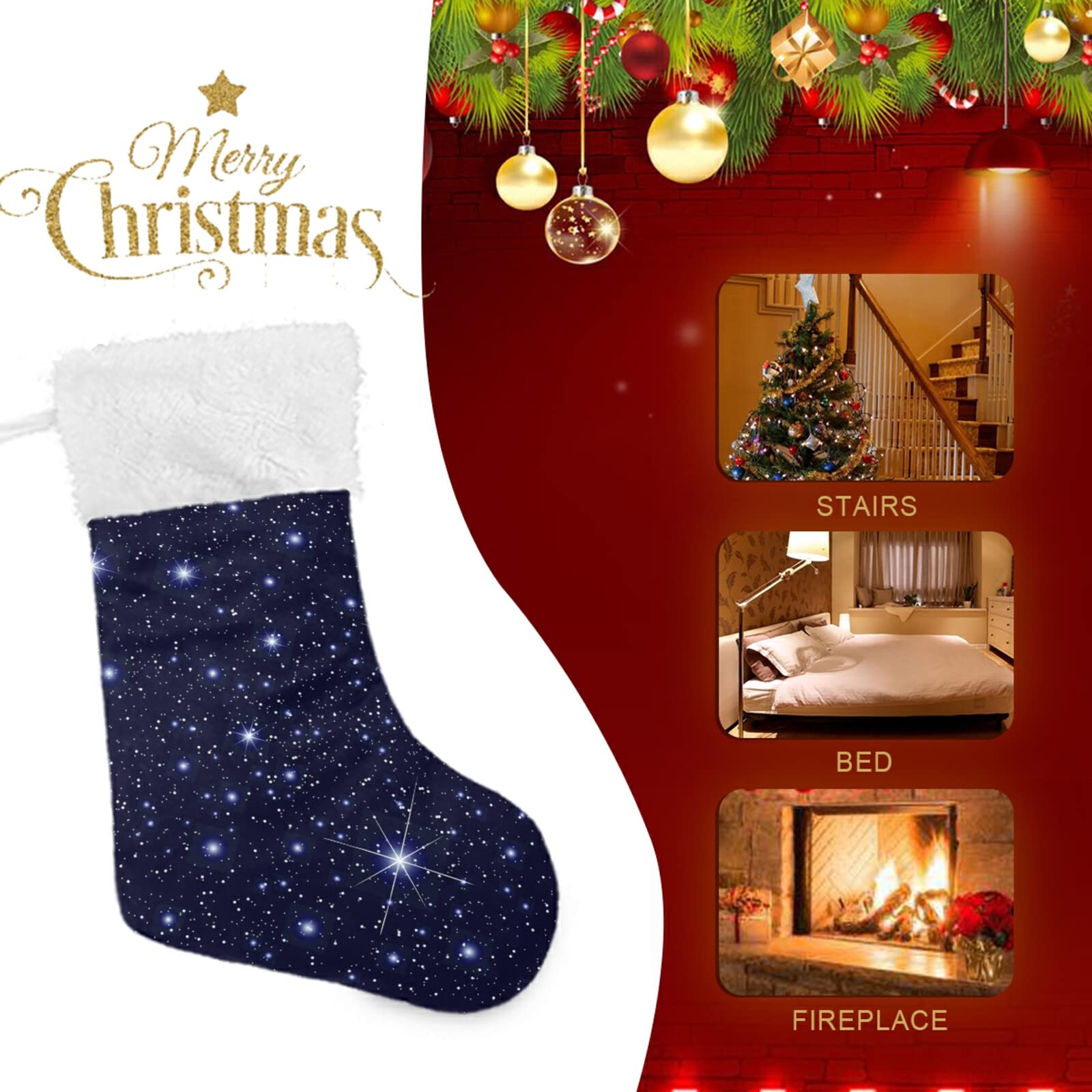 Art Galaxy Weihnachtsstrümpfe, weiß, Plüsch, Stulpe, Geschenk, Halter für Party, Urlaub, Dekoration, Ornamente (45,7 cm, 1 Stück)
