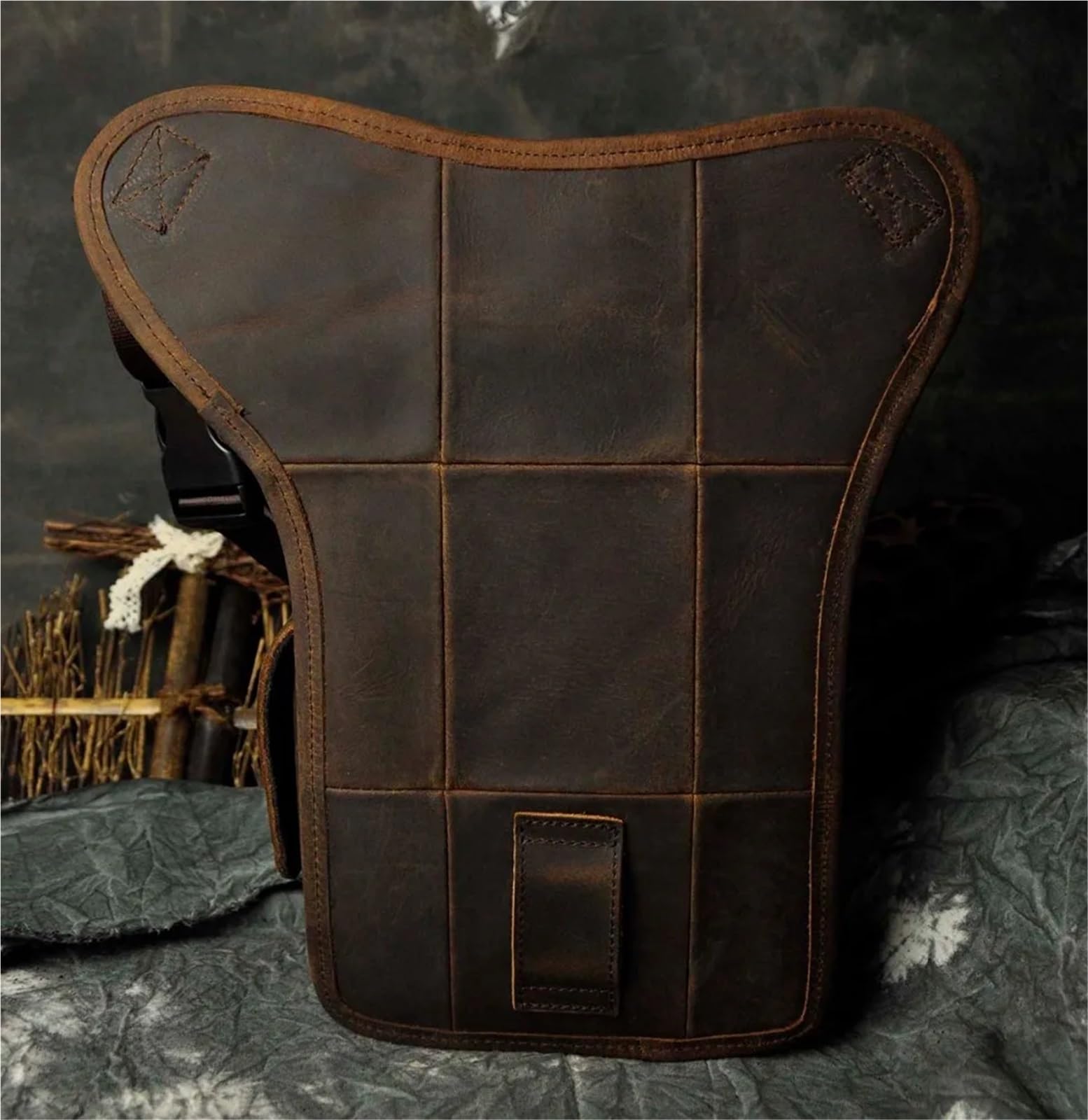 Bolsa Pierna Moto Leather Design Men Vintage Small Belt Messenger Bag Waist Pack Drop Leg Pouch(Black)