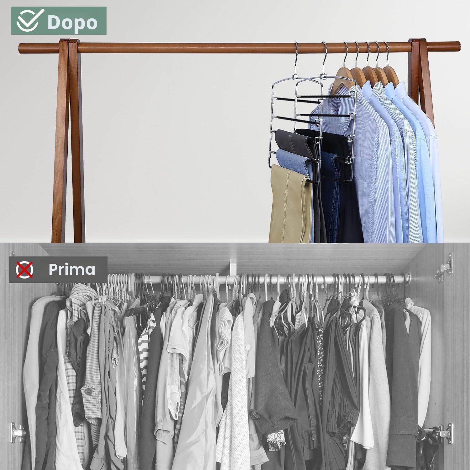 Grucce salvaspazio per pantaloni, confezione da 4 pezzi, jeans, vestiti, armadio, in acciaio inox, organizer cravatte, sciarpe, asciugamani