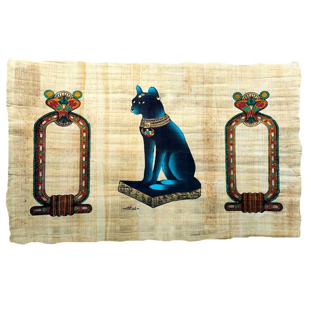 Papyrus de la déesse Bastet original pour décoration de salon égyptienne