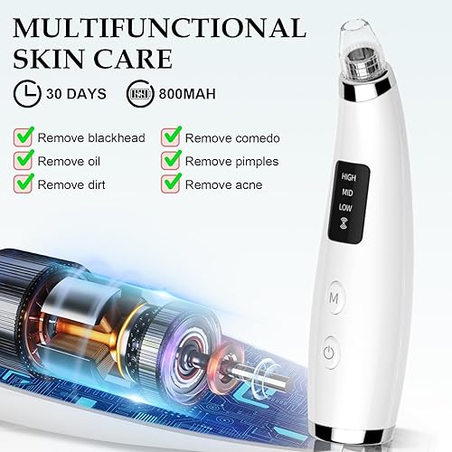 Miniatura 8 de Aspiradora facial para eliminar puntos negros, limpiador de poros y extractor de puntos negros con 3 niveles de succión ajustables, 5 sondas, kit de