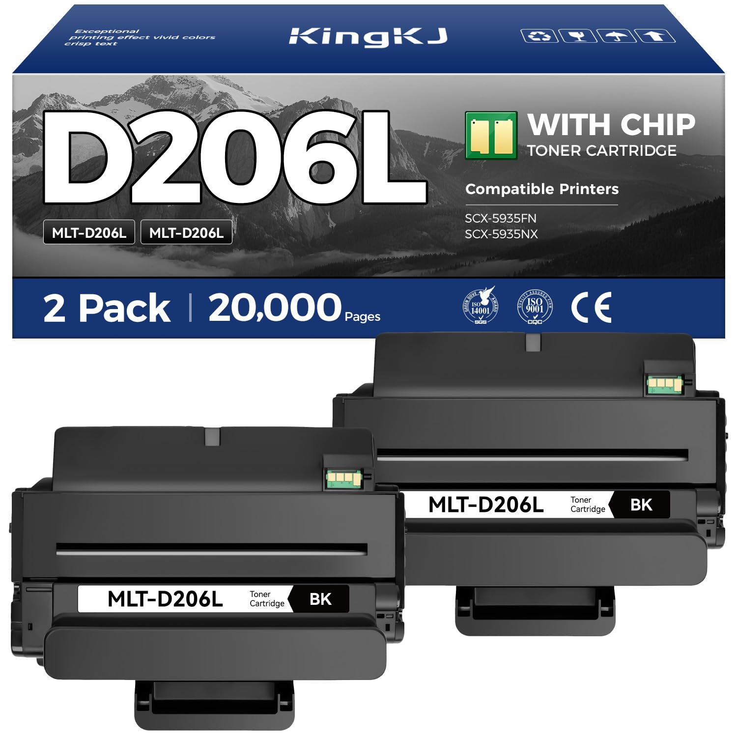 MLT-D206L Toner Cartridge Black 2-Pack High-Yield Replacement for Samsung MLT-D206L D206L 206L Compatible with Samsung SCX-5935FN SCX-5935NX Laser Multifunctional Printer, 10,000 Pages Monochrome Ink