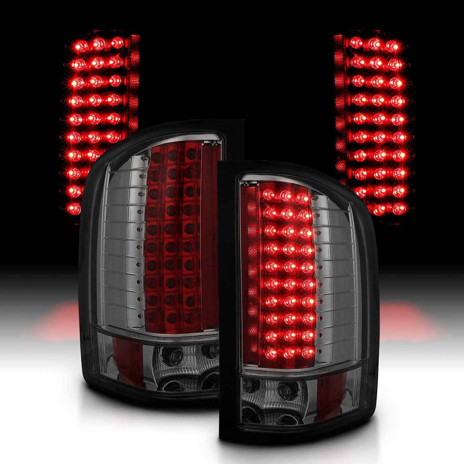 AmeriLite for 2007-2013 Chevy Silverado 1500/2500/3500 & GMC Sierra 3500HD Clear Red LED Replacement Taillights Assembly - Passenger and Driver Side
