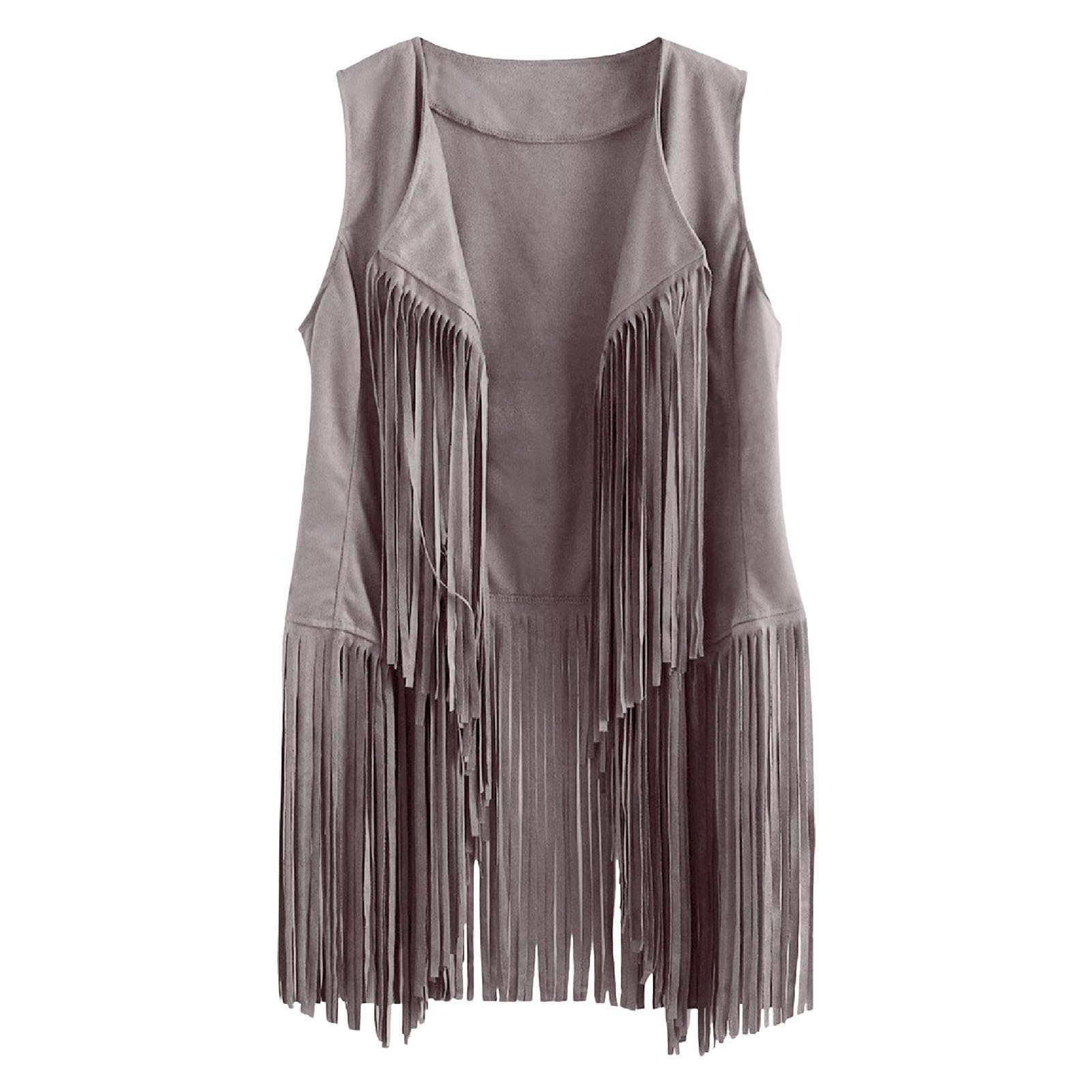 Chaleco de gamuza con flecos suaves y corte bohemio vintage marca HUIFUAO 7