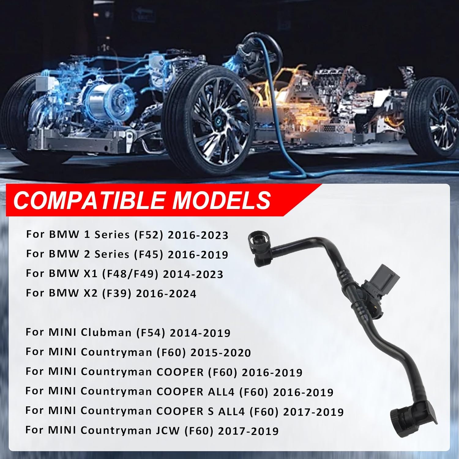 13907640053 Fuel Tank Ventilation Breather Pipe Line Hose for BMW 1 F52 2016-2023, 2 F45 2016-2019, X1 F48 F49 2014-2023, X2 F39 2016-2024, for Mini Clubman F54 14-19, Countryman F60 15-20