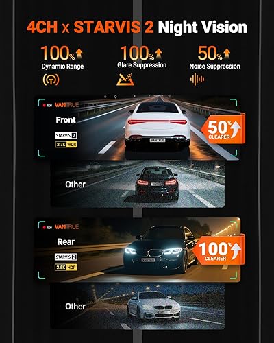 Miniatura 8 de Vantrue N5S 4 canales 360 grados 2.7K Dash Cam, 4CH STARVIS 2 visión nocturna, 2.7K+1080P* 2+1440P cámara interior trasera delantera, modo