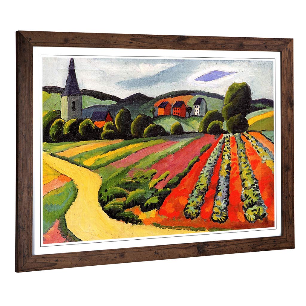 Big Box Art Framed Print of August Macke Landscape at The Tegersee Design | Wall Art Picture | Home Decor for Kitchen, Living Room, Bedroom, Hallway, Walnut, A2 / 24.5x18 Inch / 62x45cm