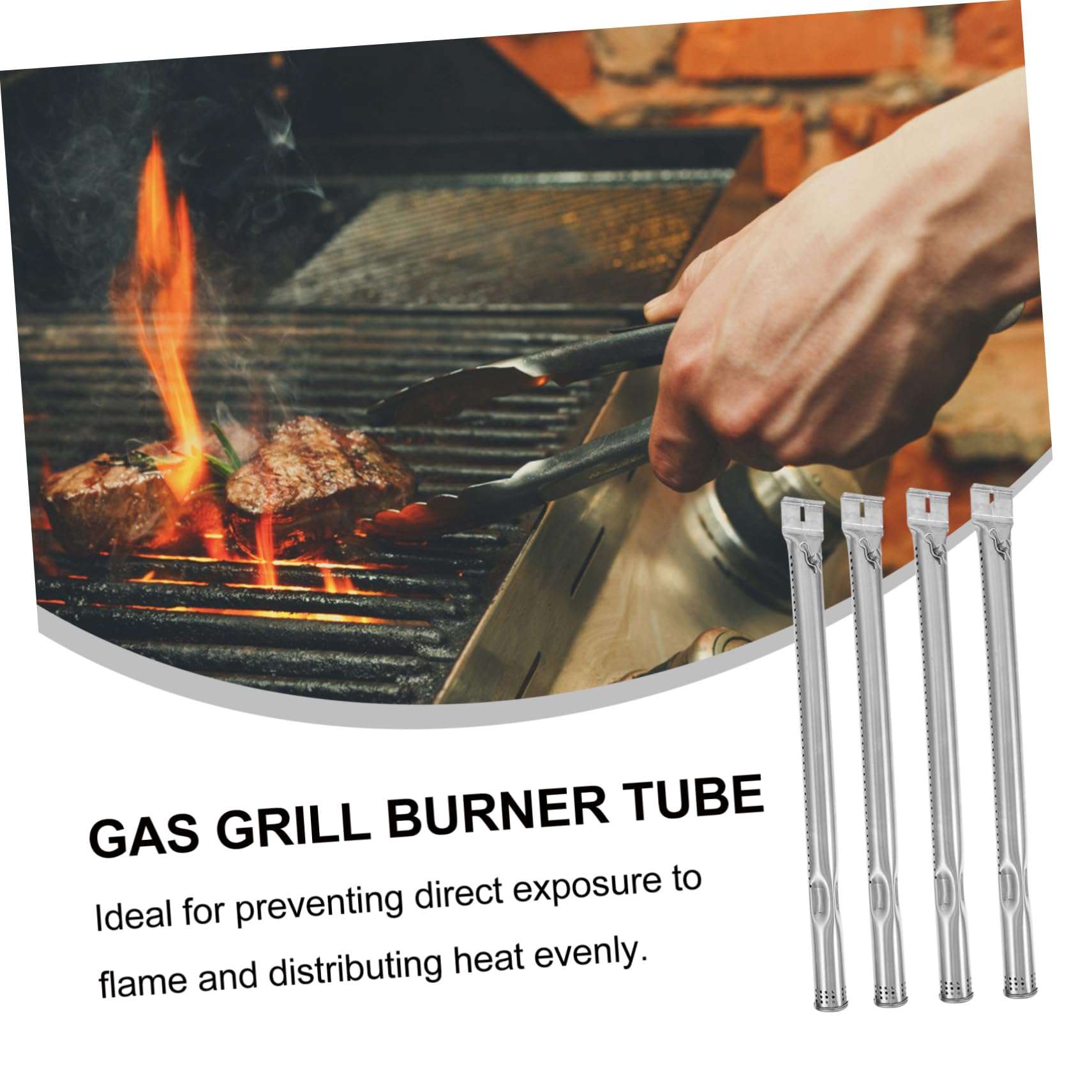 HEMOTON 4pièces Tube De Brûleur Acier Inoxydable pour Four à Gaz De Rechange pour Barbecue Résistant Chaleur