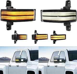 Switchback White & Dynamic Amber LED Side Mirror Marker Light Turn Signals Lights for Chevy Silverado 1500 2500 HD 3500 HD GMC Sierra 1500 2500HD 3500HD 2015 2016 2017 2018 2019, Smoked Lens