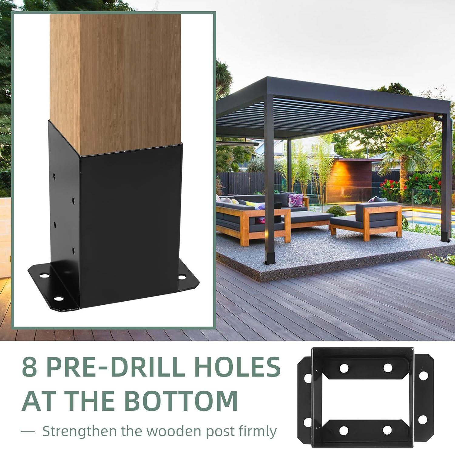 4x4 Post Base 4Pcs Wood Fence Post Bracket Anchor Base Brackets Deck Post Base for Pergola Railing Mailbox Deck (Inner Size 3.6x3.6)