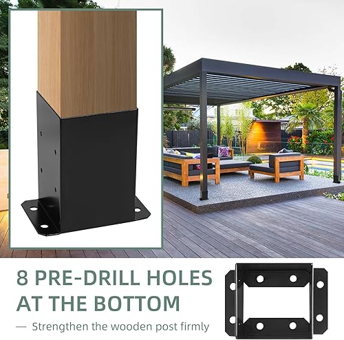 Miniatura 3 de Base de poste de 4 x 4 pulgadas, 4 piezas, soporte de base de anclaje, base de poste de cubierta para barandilla de pérgola y buzón (tamaño interior