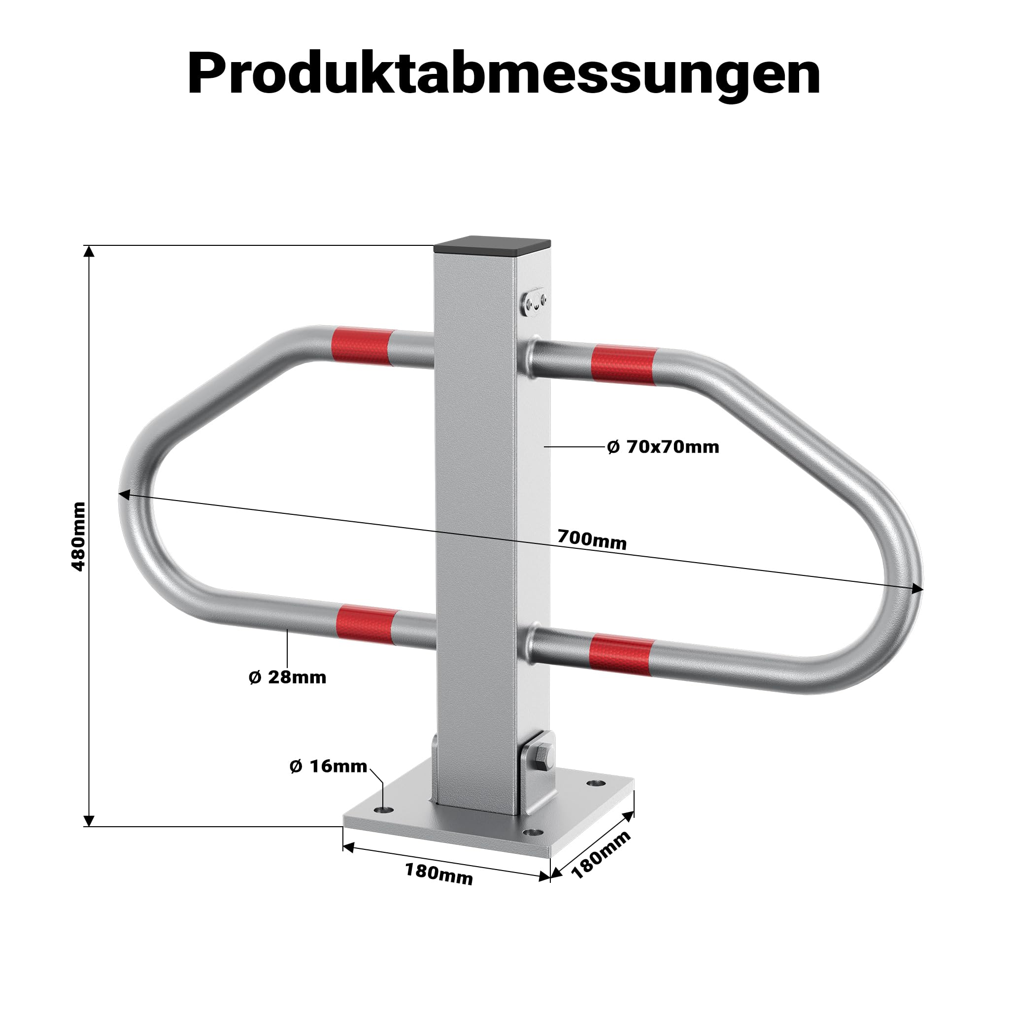 Wiltec Parkplatzbügel umklappbar 48 x 70 cm, mit Vorhängeschloss u. 3 Schlüsseln, Parkpfosten zur Sicherung des Parkplatzes, Sperrbügel aus Stahl