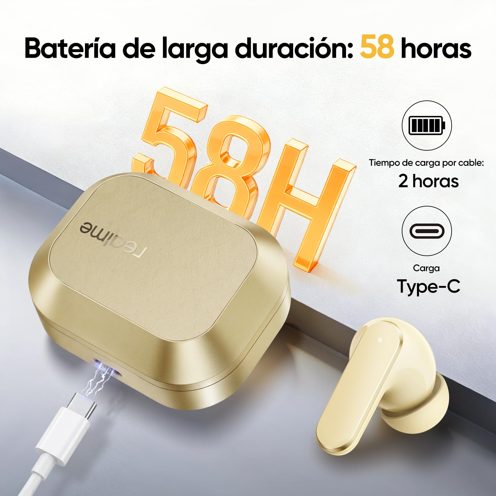 realme Buds Air 8 Auriculares Bluetooth Inalámbricos, Traducción AI, Controladores Duales 11+6mm, Batería 58H, Control Táctil, Carga Tipo-C, Reducción de Ruido, Bluetooth 5.4, IP55, Gris