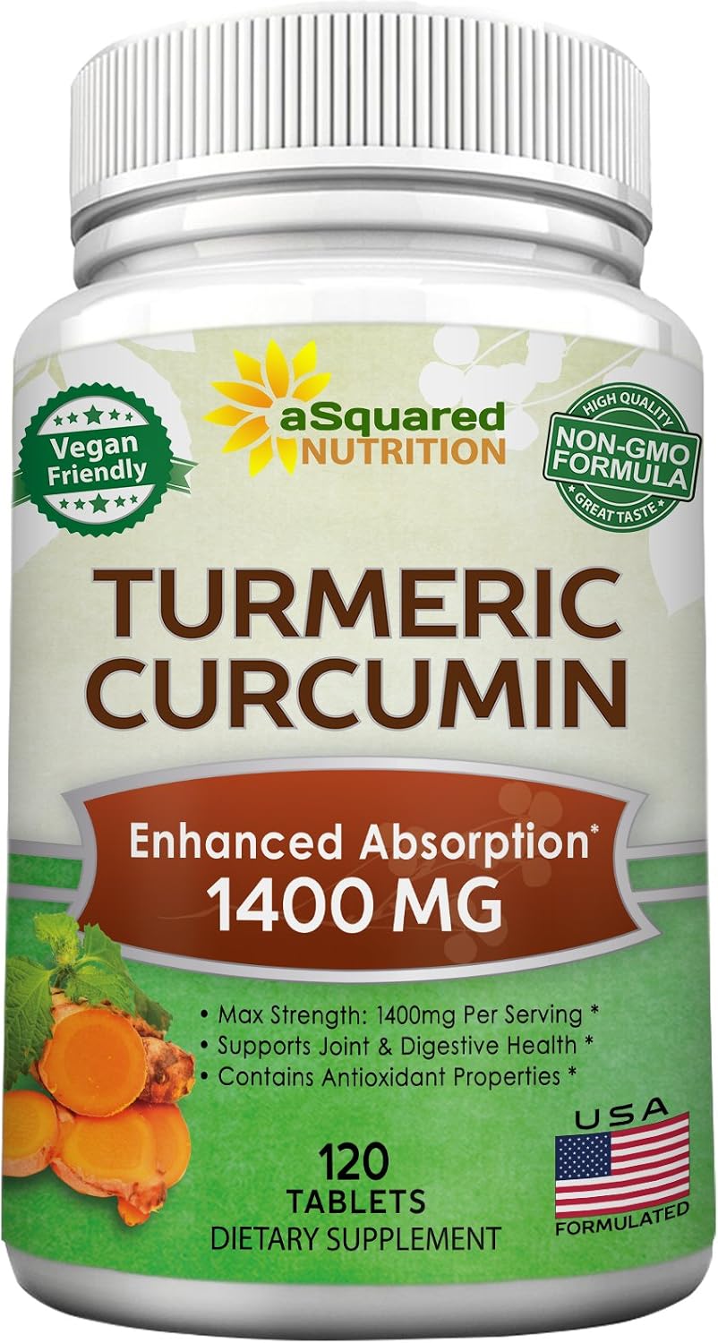Turmeric Curcumin 1400mg Supplement - 120 Tablets - 100% Natural Tumeric Root Powder & Black Pepper Extract Formula, Pure Joint Support Veggie Pills, Antioxidant Supplement