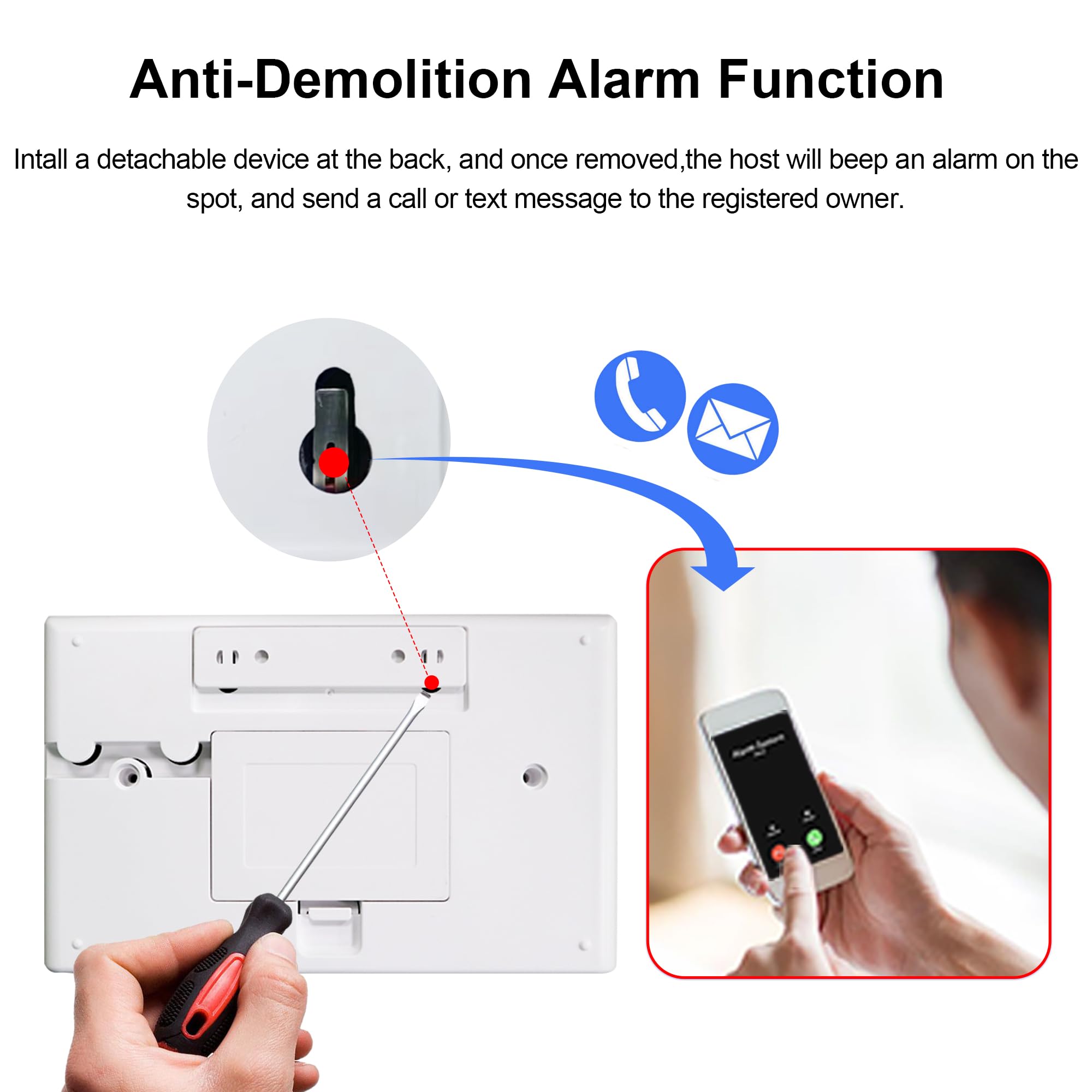 Système d'Alarme sans Fil pour la Maison, 13 pcs GSM SMS 2G WiFi Full Burglar Alarm System, Siren Alarm with PIR, Door Window Sensor, Camera, Remote Control for Apartment, Garage, Office