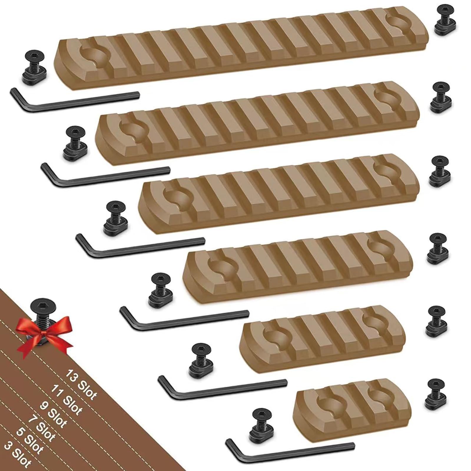 Bontok Single Picatinny Aluminum Accessory Rail Set for 3 5 7 9 11 13 Slots with 13 T-Nuts & Screws, 6 Wrench (Rounded Corner)