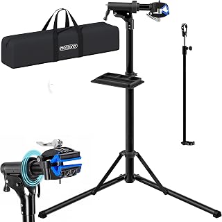MONZANA® Caballete para Bicicleta Eléctrica Soporte Reparación Montaje Plegable Giratorio Altura Ajustable Barra Sujeción Manillar Bandeja para Herramientas Acero Carga Máxima 50 Kg