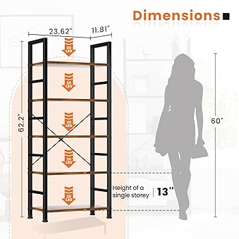 【lx】 Book Shelf 5-Tier Industrial Bookshelf - Tall Storage Shelf