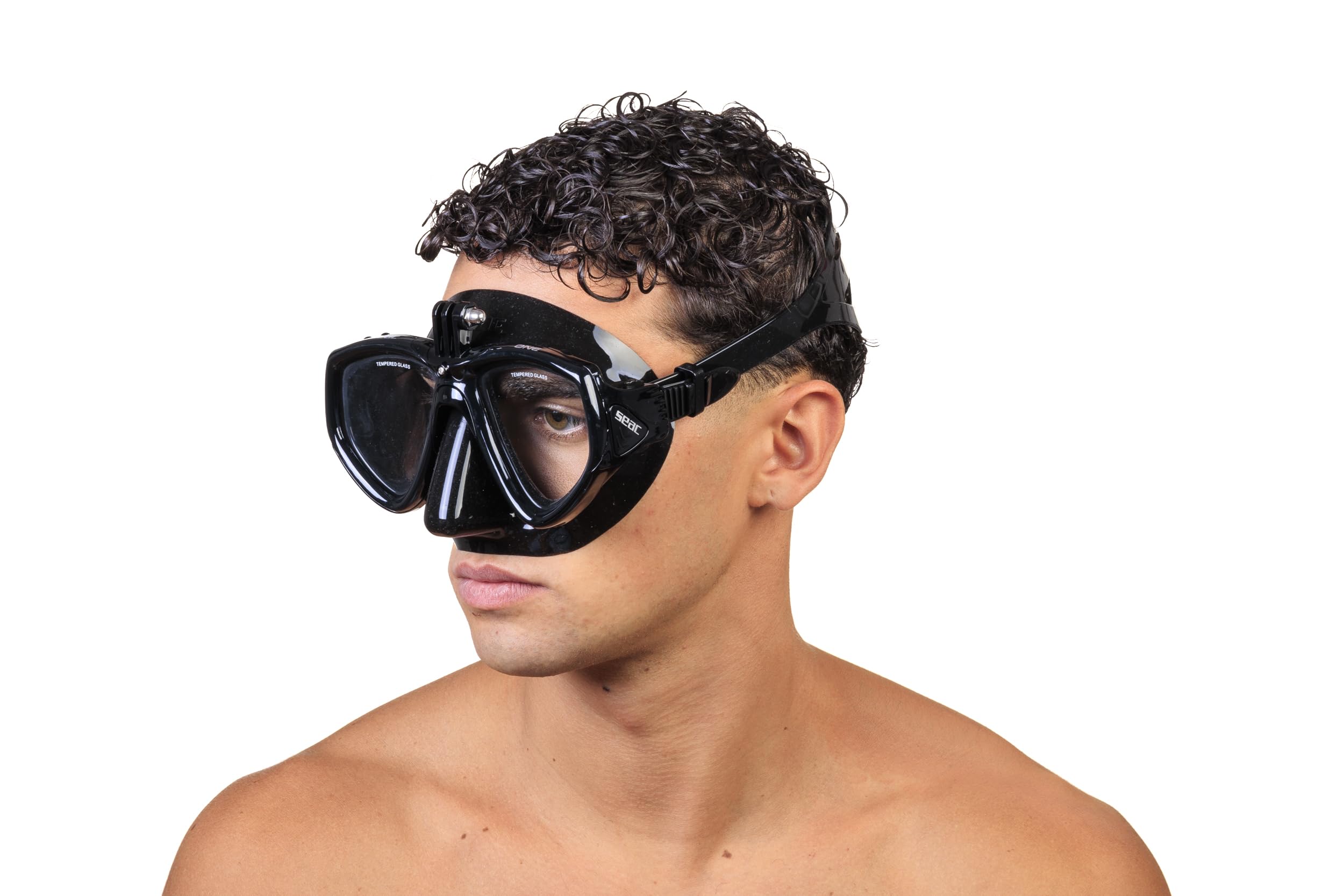 SEAC One Pro Maske mit Adapter für GoPro Videokamera zum Tauchen und Schnorcheln, schwarz, Standard
