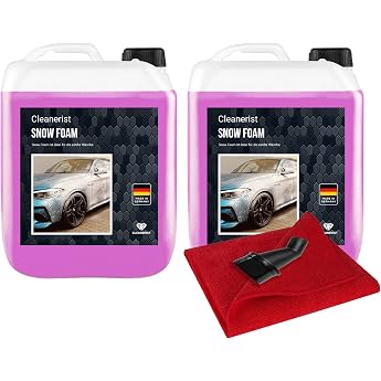 Cleanerist Snow Foam Pink with Spout and Microfibre Cloth I Concentrate Suitable for Caravans & Caravans Car Shampoo I Foamer I Active Foam I 2 x 5 Litres I Foam Shampoo