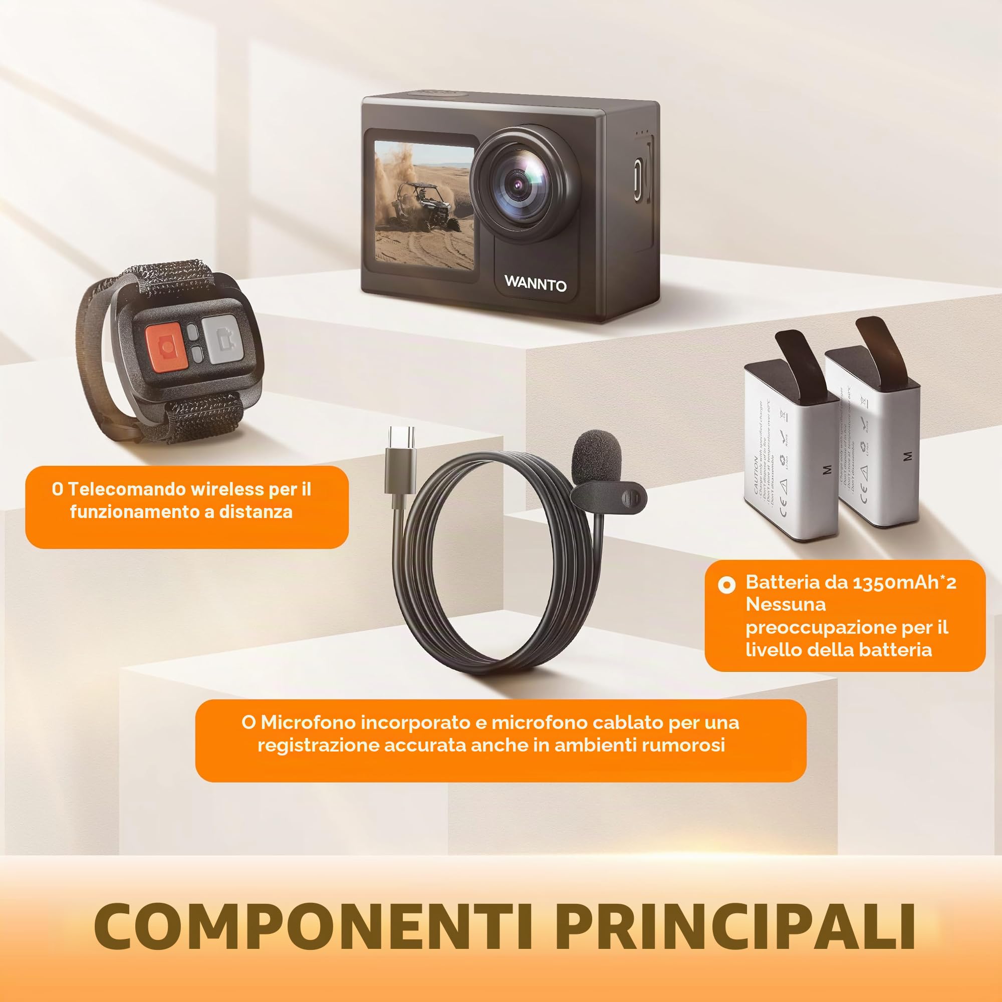 Action Cam 5K 24MP Motion 5 Pro 40M fotocamera subacquea Ultra HD Touch screen 170° grandangolo, stabilizzazione ghiaccio con microfono esterno 64GB scheda di memoria U3