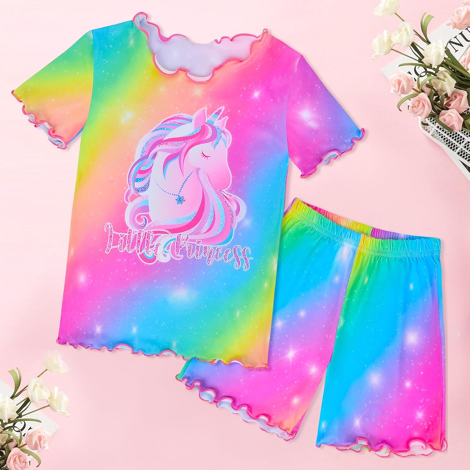 Sylfairy Girls Pajamas Set Toddler Girls Gifts PJs Summer Sleepwear Short Sleeve Top and Pants Jammies Set