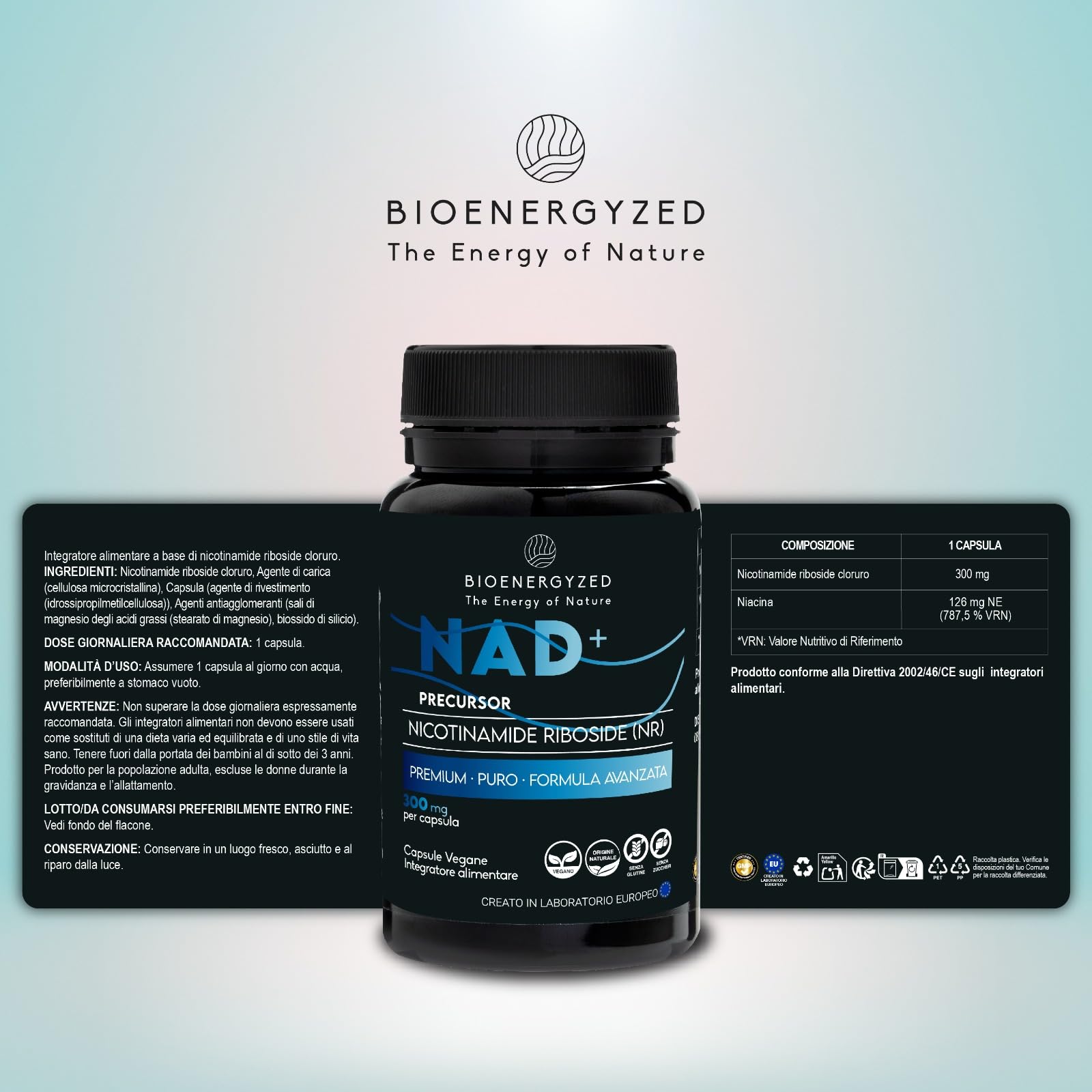 100% Nad Integratore Puro Alta Assorbibilità | Antietà | Sviluppato, Formulato e Prodotto in Europa | NAD+ Nicotinamide Riboside Power Shot | Dose massima Giornaliera, Grado Farmaceutico (30 Capsule)