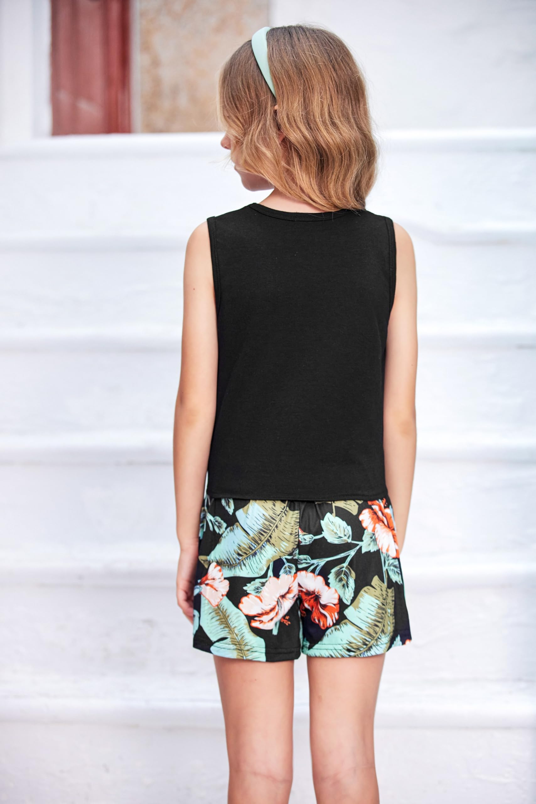 Arshiner Filles Débardeurs avec Short Set Enfants Ensembles de vêtements d'été Mode décontractée T-shirts sans manches Ensembles Vêtements pour Fille