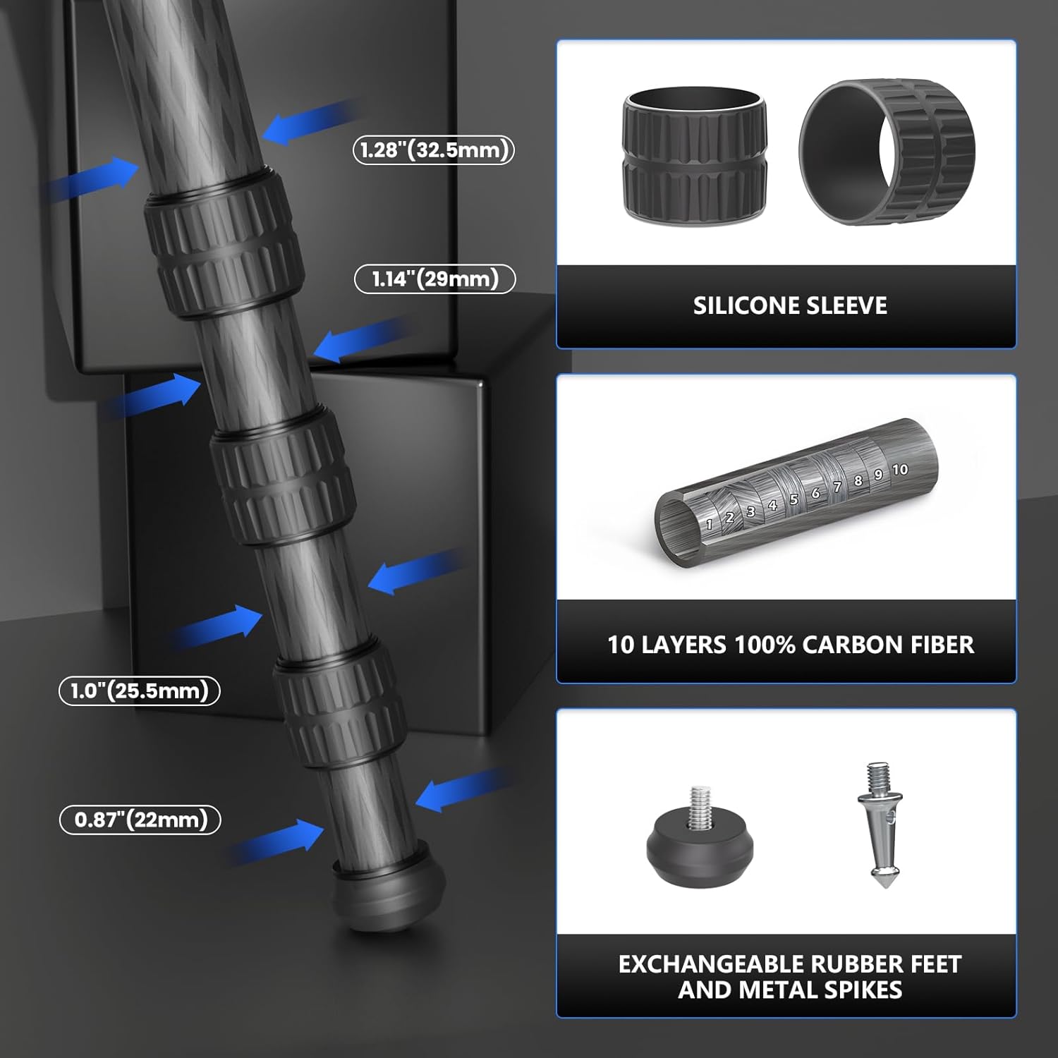 81'' Carbon Fiber Tripod for Camera WEYLLAN Heavy Duty Tripod Camera, 10-Layer Carbon Fiber Tube, 32.5mm Professional Tripod Leg with DSLR Ball Head for Camcorder Telephoto Lens, Max Load 20kg