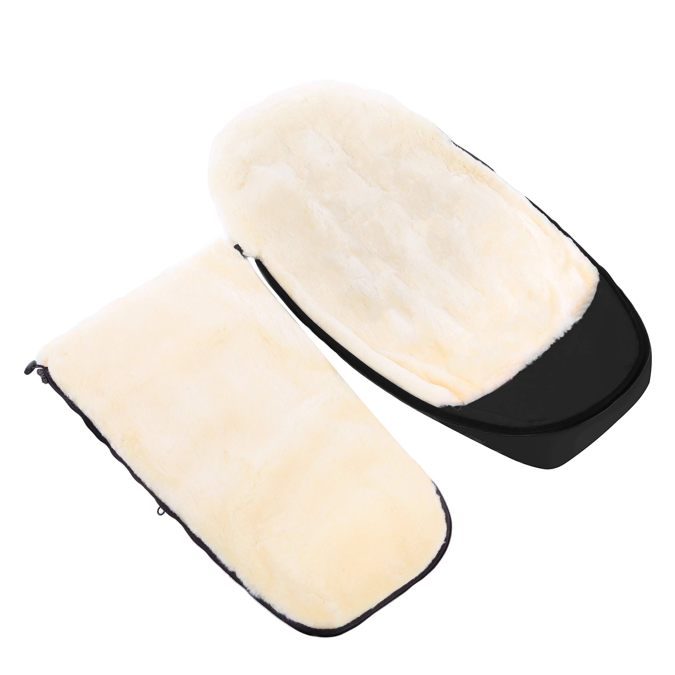 WERNER CHRIST Saco de bebé de piel de cordero FLIMS LUXE – Saco para cochecito de bebé de piel de oveja completa (de 6 a 36 meses) – Piel médica universal con ranuras largas en negro (negro)