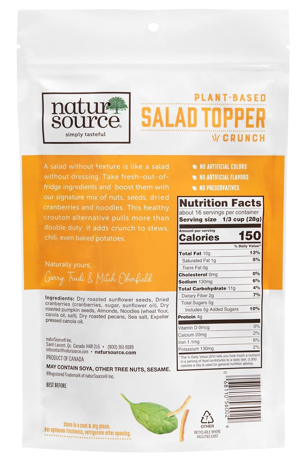 naturSource Plant-Based Salad Topper with Crunch 16 oz Re-Sealable Pack : Grocery & Gourmet Food