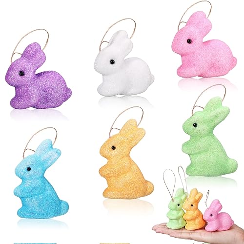 Soulchen 6 Pcs Easter Bunny Tree Ornaments, Glitter Rabbit Hanging