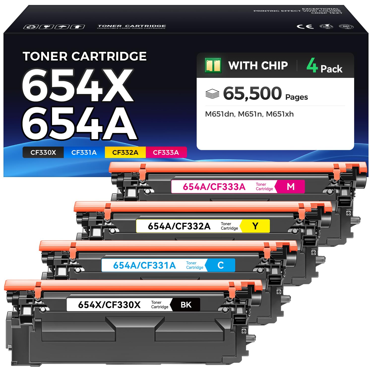 654X 654A Toner Cartridges 4-Pack Compatible with HP M651 Series Printers