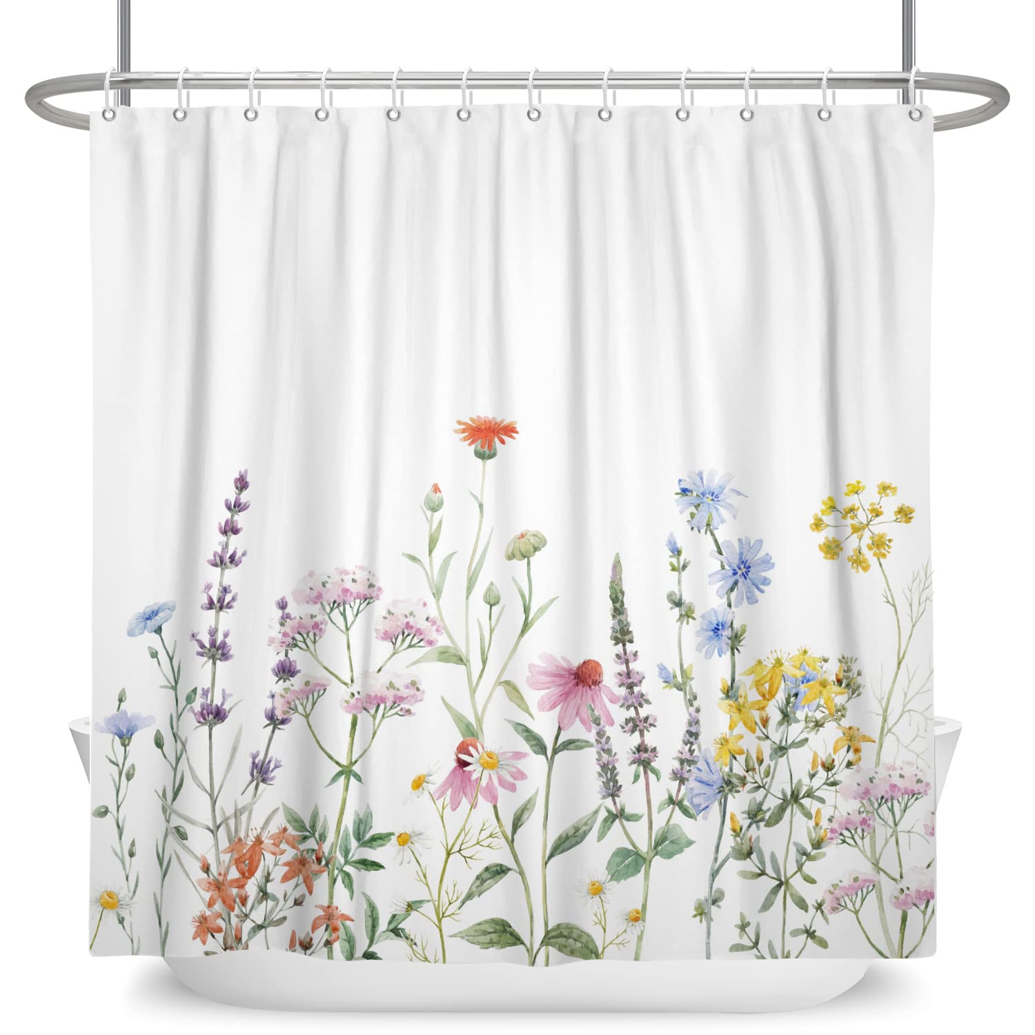 Blumen-Duschvorhang 152x183 Cm – Wasserdicht, Schimmelresistent & Mit HD-Druck In Wildblumen-Optik