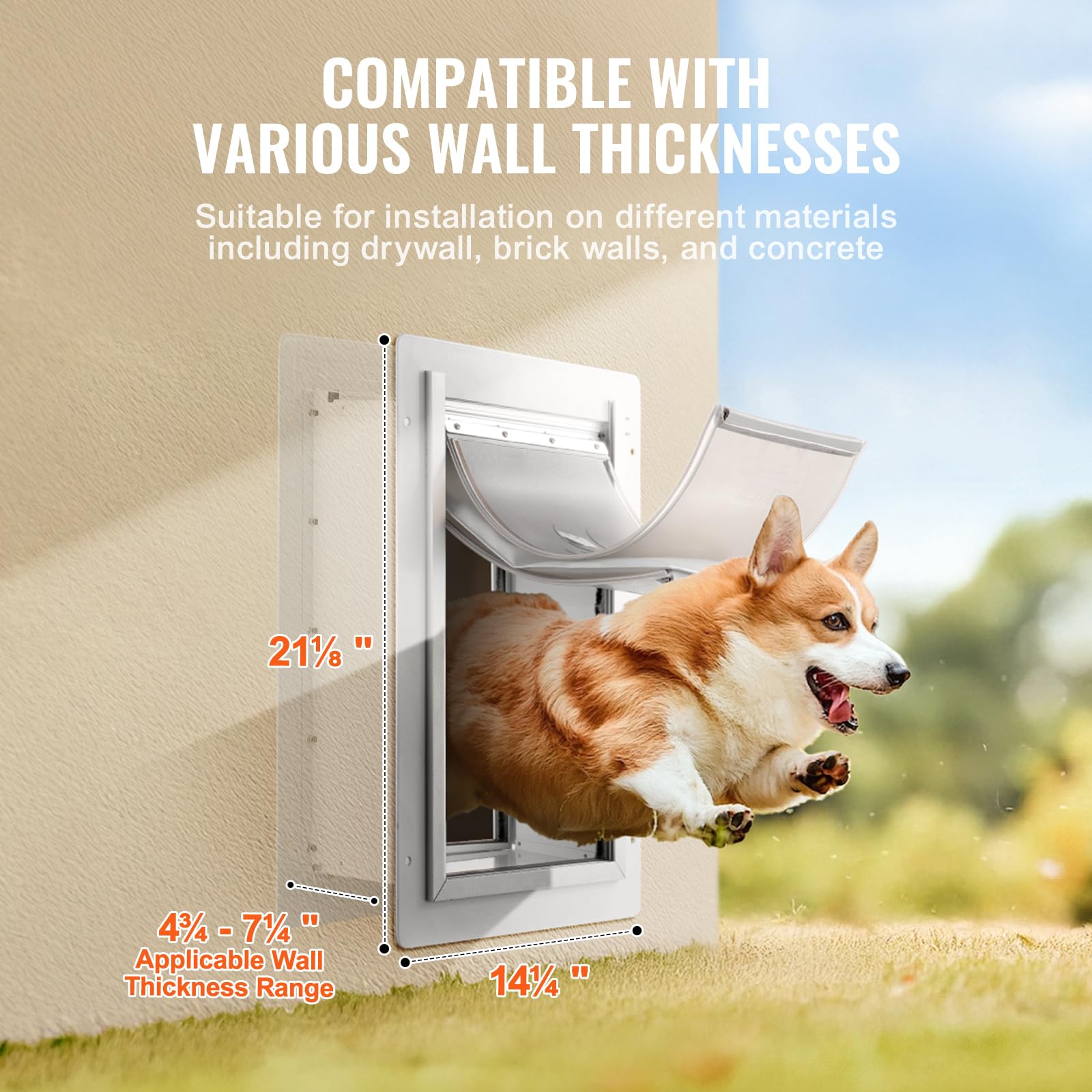 VEVOR Porta per Animali Domestici, Telaio in Metallo 362 x 536 mm con Serratura e Sistema a 3 Alette, Porta Resistente alle Intemperie, Porta Animali Domestici Adatta per Gatti Cani, Bianco (L)