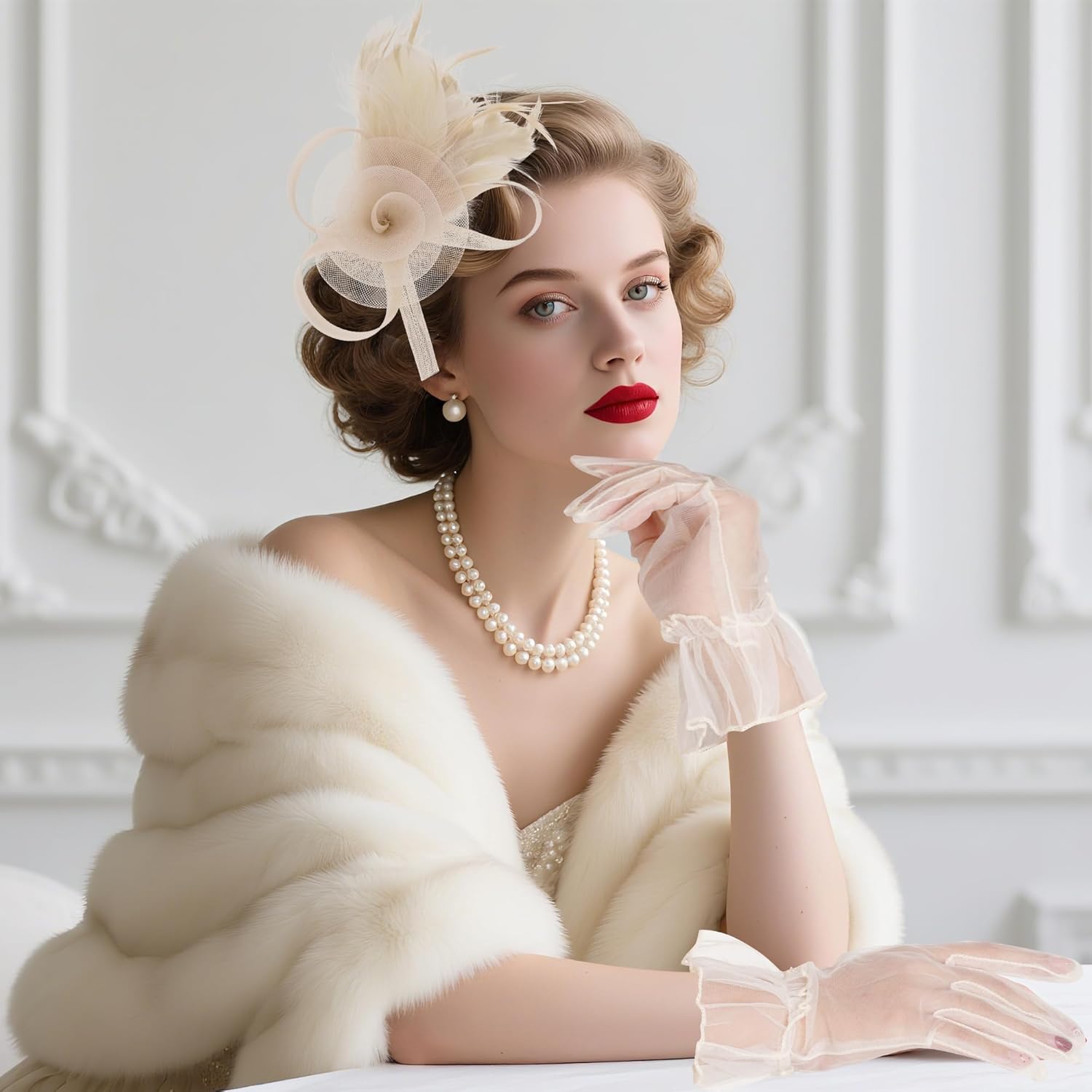 Fascinators Hats with Gloves for Women Tea Party Hat Headwear with Headband Clip for Wedding Cocktail 20s 50s Party - Image 2