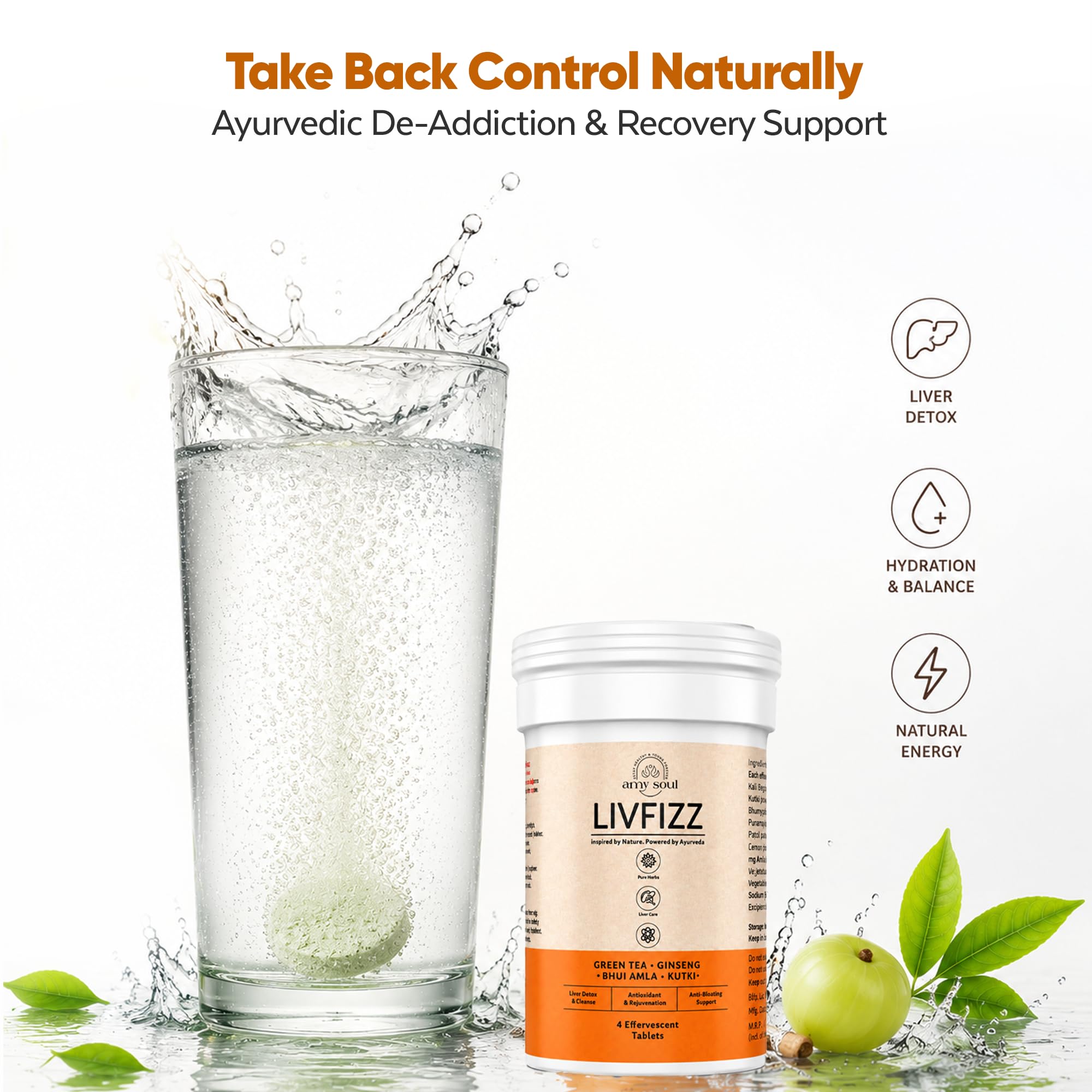 LIVFIZZ Effervescent Tablets | Herbal Wellness Drink with Green Tea, Ginseng, Bhui Amla & Kutki | Supports Daily Vitality, Metabolism & Overall Well-Being | Refreshing Dissolvable Tablets | 4 Tablets — Amazon image 2