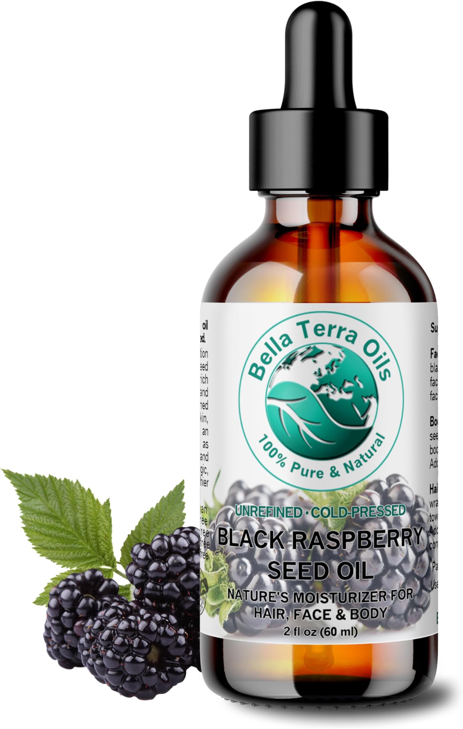 Bella Terra Oils - Black Raspberry Seed Oil 2 oz - Cold-Pressed & Unrefined, Rich in Vitamin E & Omega-3 Fatty Acids, Elevate Your Cosmetic Experience with Nature's Finest