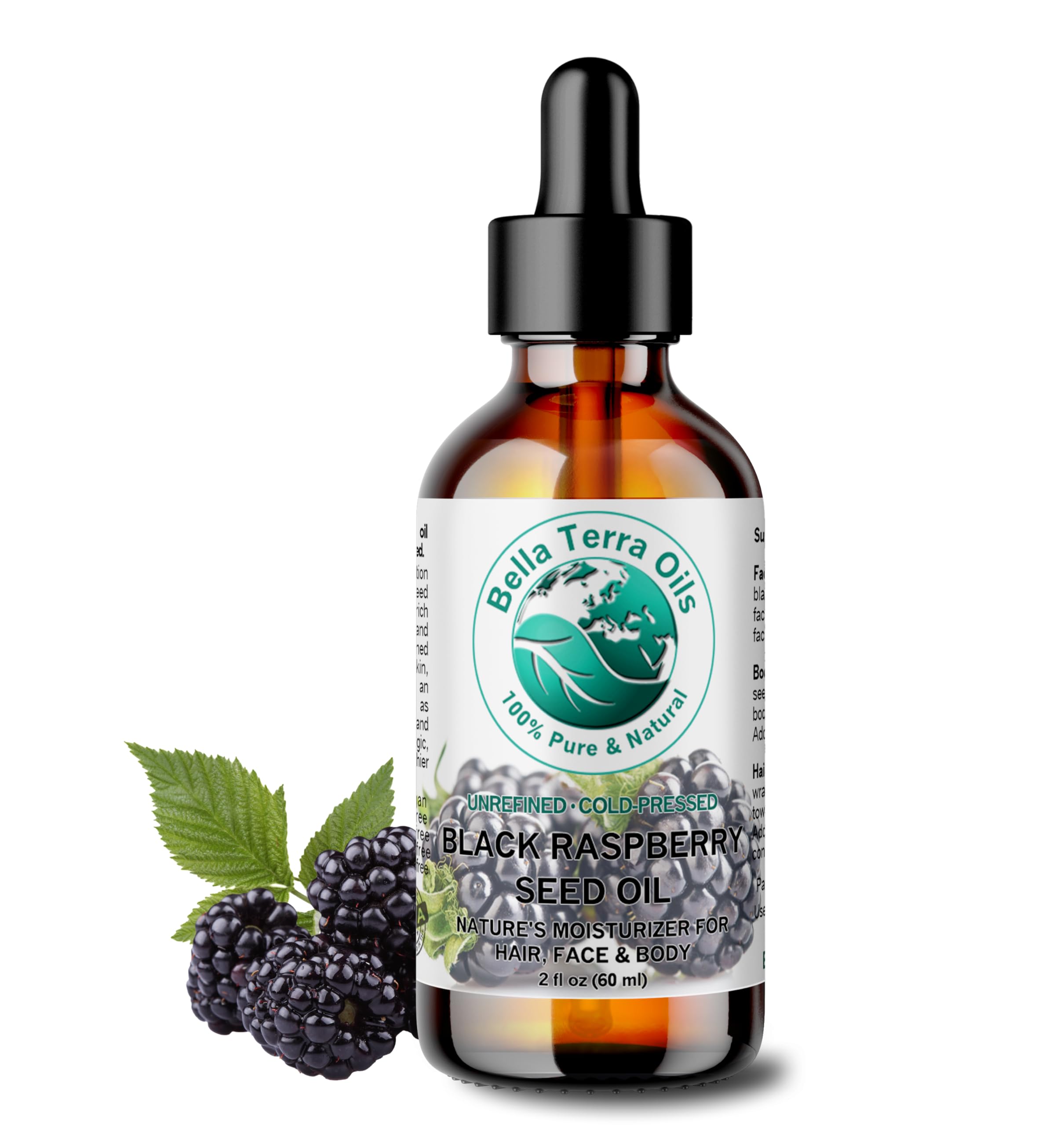 Bella Terra Oils - Black Raspberry Seed Oil 2 oz - Cold-Pressed & Unrefined, Rich in Vitamin E & Omega-3 Fatty Acids, Elevate Your Cosmetic Experience with Nature's Finest