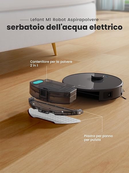 Lefant M1 Robot Aspirapolvere Lavapavimenti con Mappatura,Navigazione LDS,5500 Pa Potente Aspirazione,200 min,Zona Vietata,Aspirapolvere Robot Sottile da Diam 32 cm Controllo App/Alexa,Nero - 5