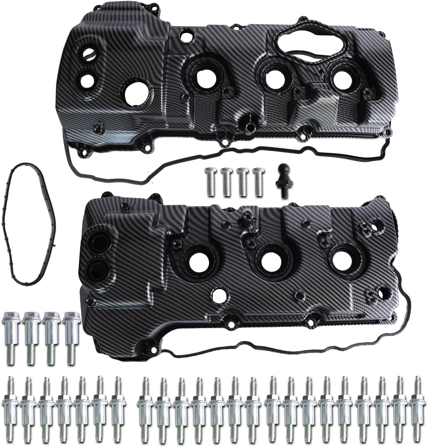 MITZONE Aluminum Valve Cover Set Left and Right Compatible with Ford F-150 Expedition Transit Navigator 2013-2023 3.5 Turbo Carbon Strip Type