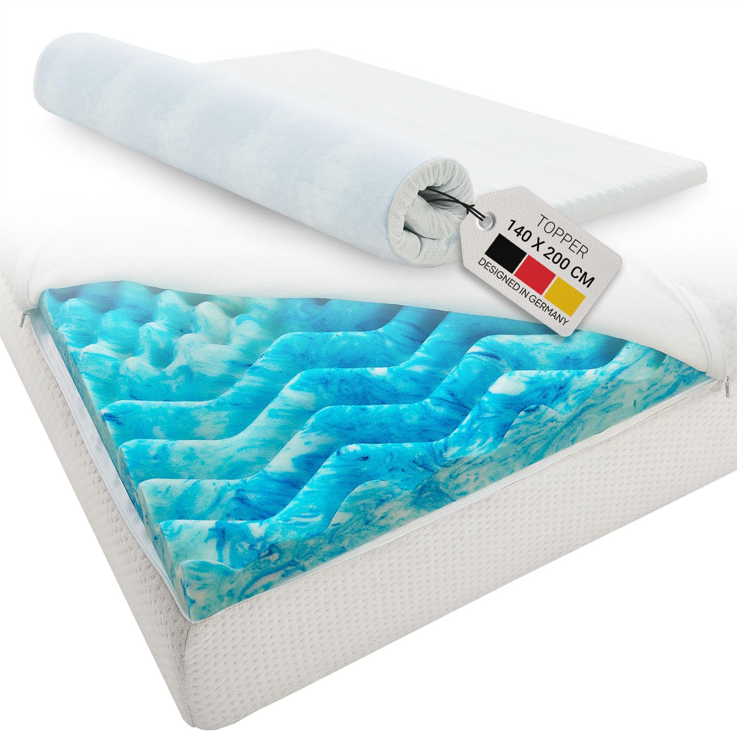 Juskys Topper 140x200 cm aus Memoryschaum, 7-Zonen orthopädisch & atmungsaktiv, 7cm Höhe, H2 - H3, Bezug waschbar Matratzentopper Matratzenauflage White