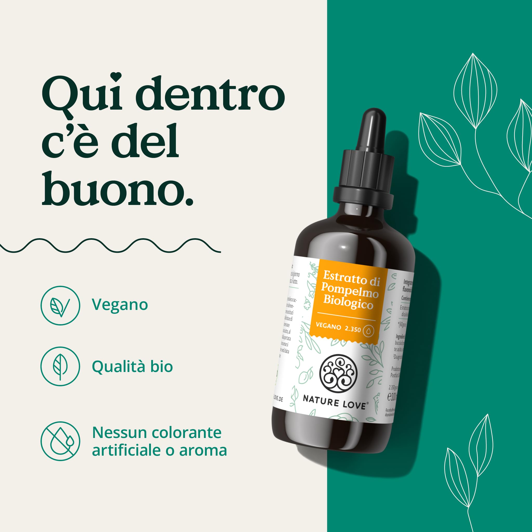 NATURE LOVE® Estratto da semi e buccia di pompelmo bio – 1200mg bioflavonoidi/100ml – Testato in laboratorio, – Alto dosaggio, vegano, made in Germany