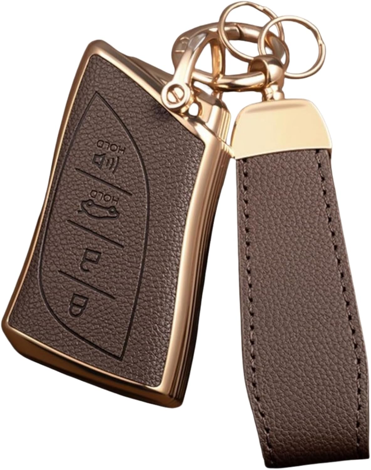 Key Fob Cover for Lexus with Key Chain, Upper Leather + Soft TPU Key Cover Case Shell for ES350 ES300h UX200 RX350 RX450h NX300h GX460 TX550 LX600 LS500 LC500h, 4 Buttons (Brown)