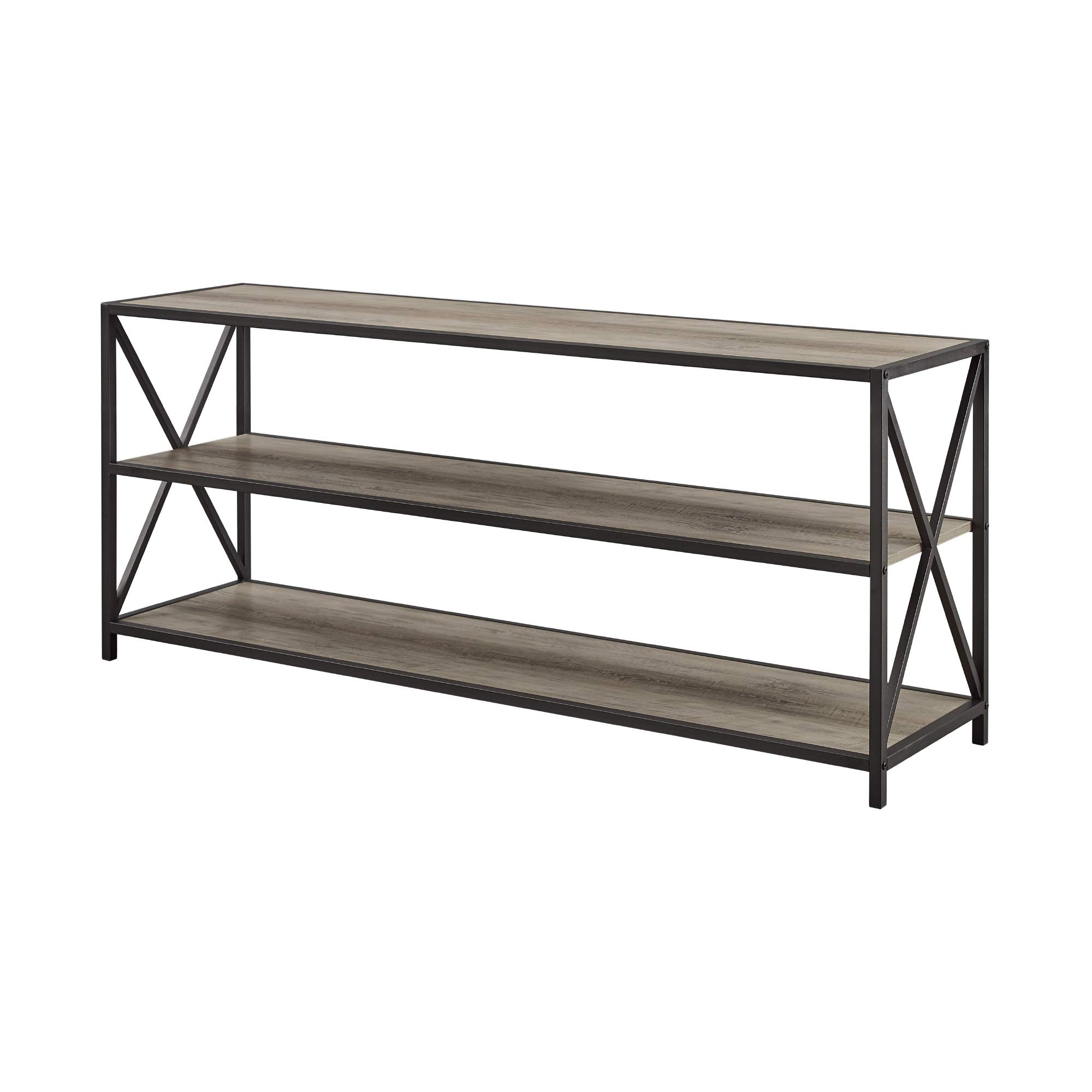 Walker Edison 2 Shelf Industrial Wood Metal Bookcase Tall Bookshelf