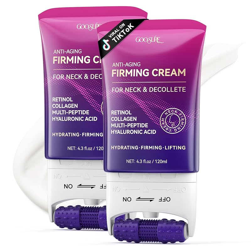 Creme hidratante GOOSURE para pescoço e colo com retinol, colágeno e peptídeos, 2 unidades de 127 mL com aplicador roller